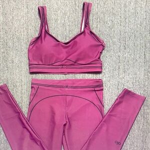 ALO Yoga Women's Magenta Sports Bra and Leggings Set